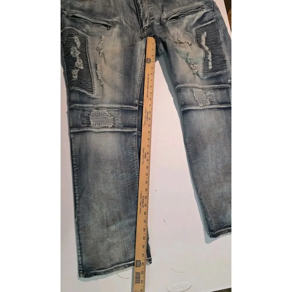 M1719 MAKOBI MOTO SIDE BIKER BLUE JEANS VINTAGE 46x34